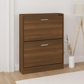 Berkfield Home Shoe Cabinet Brown Oak 59x17x81 cm Engineered Wood | Size: 59 x 17 x 81 cm