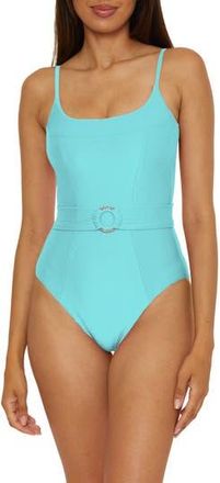 BECCA by Rebecca Virtue Monte Carlo Belted Rib One-Piece Swimsuit in Oasis at Nordstrom Rack, Size Medium
