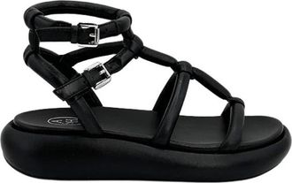 Ash Zwarte leren open sandaal - Dames - Sandalen - Zwart - 39 EU - Leer - Schoenen