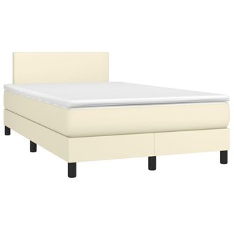 vidaXL Cama Box Spring Colch&oacute;n Y Led Cuero Sint&eacute;tico Crema 120x200 Cm Vidaxl