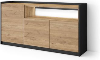 Skraut Home Skraut Home - Aparador Para Sal&oacute;n, Gran Capacidad De Almacenaje, 156x37x80cm, 3 Puertas, Led, Estilo Moderno, Roble Y Negro