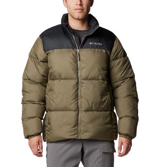 Columbia Mens Puffect III Jacket, Stone Green/Black, Medium