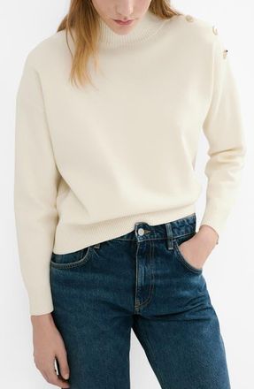 Mango Mock Neck Sweater with Shoulder Buttons in Ecru at Nordstrom, Size Medium
