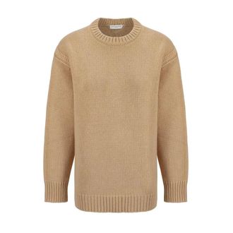 Chloé Round-neck Knitwear, female, Beige, Size: M Monochrome Cashmere Sweater with Ribbed Crew