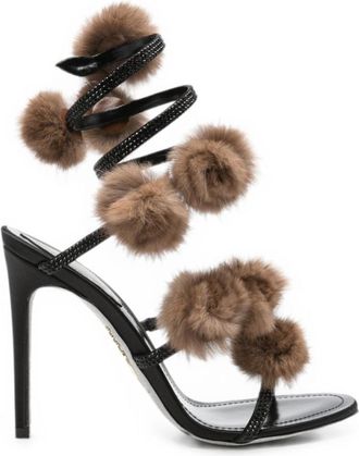 Rene Caovilla Black Round Open Toe Heels