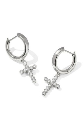 Kendra Scott Cross Crystal Drop Huggie Hoop Earrings in Silver at Nordstrom