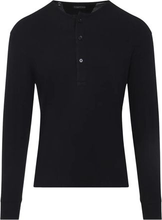 Tom Ford T-Shirt Henley A Maniche Lunghe In Cotone Elasticizzato A Costine-Uomo