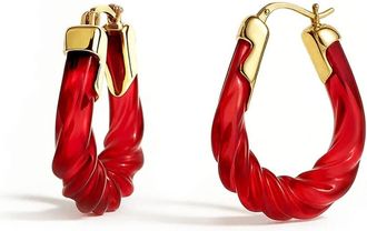 Gold & Honey Womens Rope Twist Oval Lucite Birthstone Hoop Earrings In July - Ruby