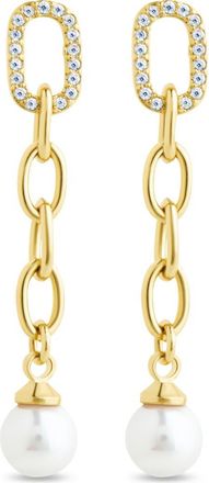 Sterling Forever Daphne Cubic Zirconia & Faux Pearl Chain Drop Earrings in Gold at Nordstrom Rack