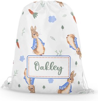 Fandango Personalised Premium Drawstring Bag Blue Rabbits PE Gym Kit School P.E Kids Sport Rucksack