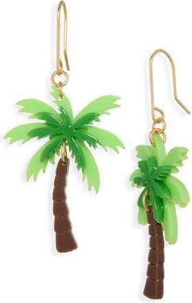 Leith Palm Tree Drop Earrings in Green Multi- Gold at Nordstrom Rack
