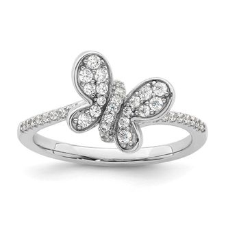 Diamond2Deal Sterling Silver Rhodium-plated Cubic Zirconia Butterfly Ring