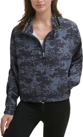 Calvin Klein Printed Funnel-Collar Top In Animal Camo Charcoal