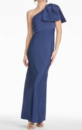 Sachin & Babi Aubrey Satin One-Shoulder Gown In Washed Indigo