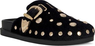 Azalea Wang Walsh Stud Faux Fur Mule in Black at Nordstrom, Size 6.5