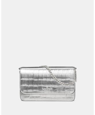 Kate Spade New York Womens Madison Croc Embossed Willow Mini Flap Crossbody - Silver Leather - One Size