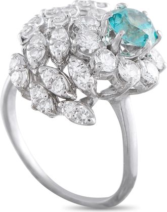 Luxury Bazaar 14K White Gold 1.34ct Diamond and Blue Zircon Ring MF05-050126