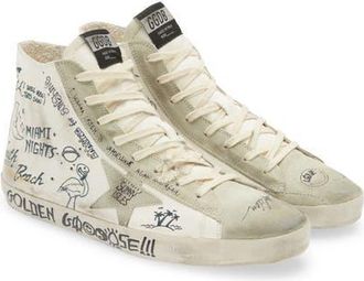Golden Goose Francy Leather High Top Sneaker in White/Ice/Black at Nordstrom, Size 9Us