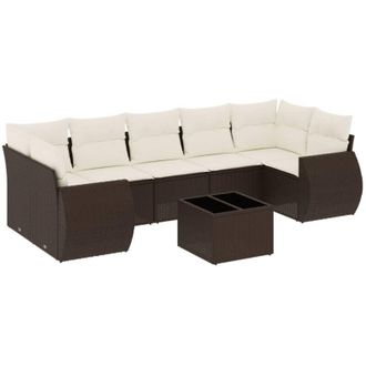 vidaXL Set Sof&aacute;s De Jard&iacute;n 8 Piezas Y Cojines Rat&aacute;n Sint&eacute;tico Marr&oacute;n Vidaxl