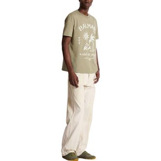 Balmain t-shirt with plage print in Green at Nordstrom, Size Xx-Large