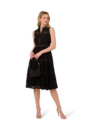Adrianna Papell Womens Lace Midi Shirt Dress - Black - Size 18 UK
