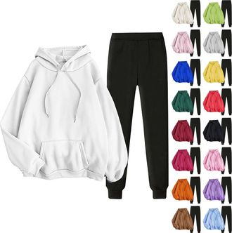 Generic Womens Jogging Suits 2 Piece Womens Full Tracksuit Suits Oversized Solid Color Two Piece Outfit Hoodie Jogger Tracksuits Set Sweatshirt And Sweatpants