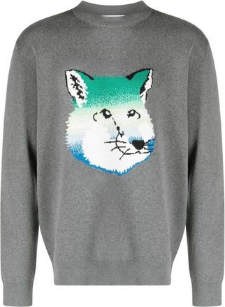 Maison Kitsuné Dark Grey Vibrant Fox Head Intarsia Pullover