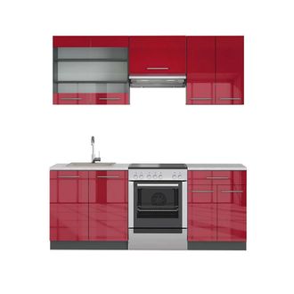 Vicco Mueble De Cocina Fame-line, Burdeos Brillo Intenso/antracita, 200 Cm, Et M&aacute;rmol