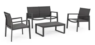 BIZZOTTO Sal&oacute;n de aluminio y textilene con mesa de centro Kallen antracita