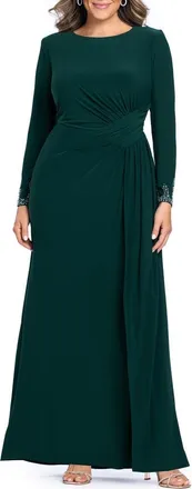 Betsy & Adam Bead Detail Long Sleeve Knit Gown in Forest at Nordstrom, Size 18W