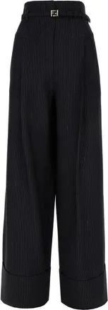 Fendi Broeken, Dames, Blauw, S, Wol, Pinstripe Belted Broeken