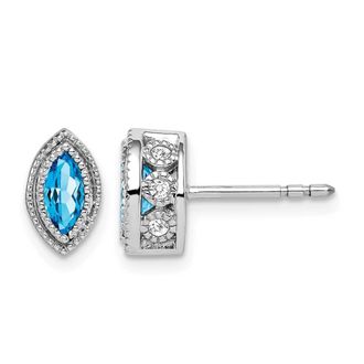Diamond2Deal 14k White Gold Marquise Blue Topaz and Diamond Stud Earrings