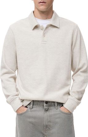 Mango Ribbed Long Sleeve Polo in Ecru at Nordstrom, Size Medium