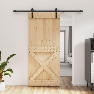 Berkfield Home Sliding Door with Hardware Set 90x210 cm Solid Wood Pine in Brown
