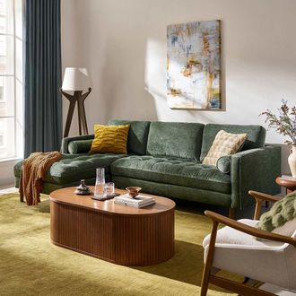 Castlery Biscuit Tufted Design Chaise Sectional Sofa - Green | Madison by Castlery, Performance Fabric, Comfortable for Long Chats