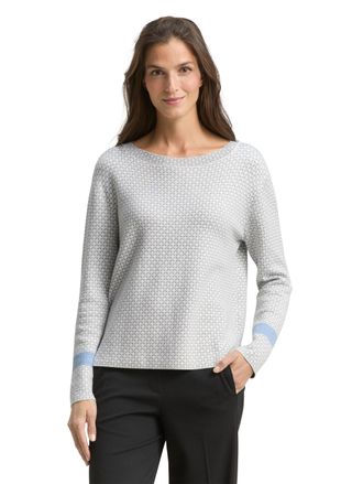 Tom Tailor Strickpullover TOM TAILOR, Damen, Gr. XXL, mini argyle on grau melange, Strick, Obermaterial: 85% Viskose, 15% Polyamid, Jacquardmuster, bedruckt, loo