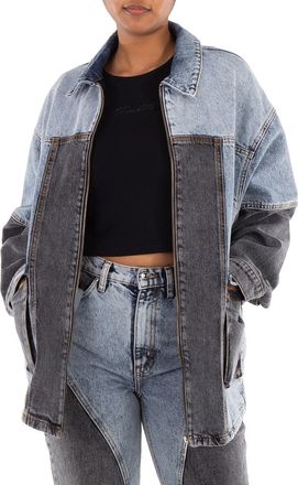 Rotate Ladies Medium Blue Denim Oversized Patchwork Jacket