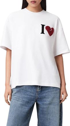 AllSaints Heart Etta Appliqu&eacute; T-Shirt in Optic White at Nordstrom, Size Large