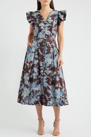 Elie Tahari The Eloise Floral Print A-Line Dress in Floral Earth Print at Nordstrom, Size 10