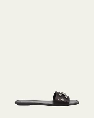 Stuart Weitzman Poppy Embellished Satin Slide Sandals