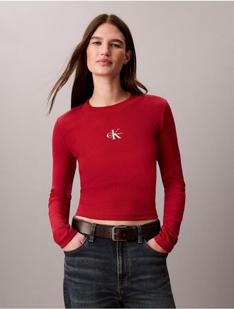Calvin Klein Jeans Calvin Klein Womens Monologo Long Sleeve Baby Tee - Red - XL