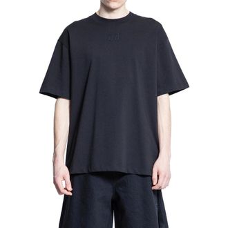 44 Label Group T-Shirts, male, Black, 3XL, Black Round Neck Tee with Embroidery