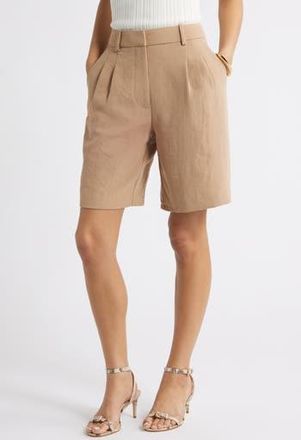 Open Edit The Curator Pleated Bermuda Shorts in Tan Portabella at Nordstrom Rack, Size 12