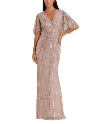 Mac Duggal Sequined V Neck Cape Sleeve Gown
