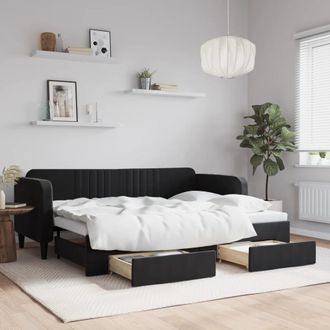 vidaXL Sof&aacute; Cama Nido Con Cajones Terciopelo Negro 80x200 Cm Vidaxl