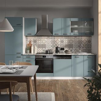 Vicco Mueble De Cocina R-line, Azul-gris-blanco, 300 Cm Sin Encimera