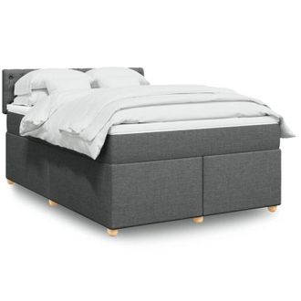 vidaXL Cama Box Spring Con Colch&oacute;n Tela Gris Oscuro 140x200 Cm Vidaxl