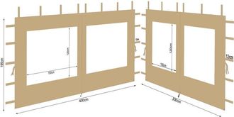 Quick-Star Quick-star - 2 Seitenteile Aus Polyester Mit Klarsicht Fenster 300/400x195cm F&uuml;r Pavillon 3x4m Seitenwand Beige Ral 1001 Wasserdicht