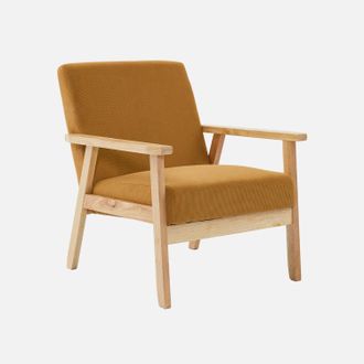 Sweeek Sweeek - Sill&oacute;n Escandinavo De Madera Y Pana, Isak Pana, Mostaza, 64x69.5x73 Cm