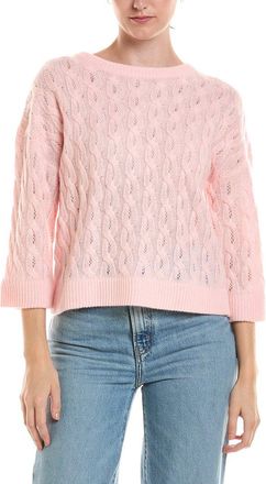 Fort&eacute; Cashmere 3/4-Sleeve Pointelle Cable Crewneck Cashmere Sweater